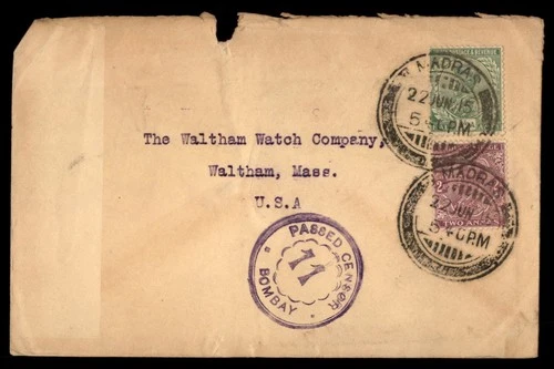 Mayfairstamps India 1915 Madras to Waltham MA Cover aaw_52269