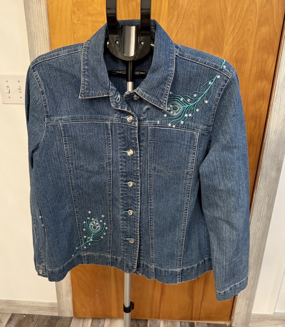 denim Jacket Sequined Size Large Rhinestones Butt… - image 1