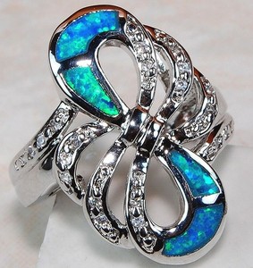 Australian Opal Inlay 925 Solid Sterling Silver Ring Jewelry Sz 8 BP5