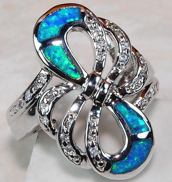 Australian Opal Inlay 925 Solid Sterling Silver Ring Jewelry Sz 8 BP5