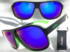 Mens Classic Sleek Modern Retro Sporty KUSH SUNGLASSES Large Black  Green Frame