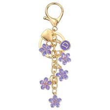 Initial Letter Keychain, Cute Flower Letter-D Keychains for Women Girls Purple