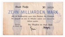 Neisse,  Stadt  10 Mrd Mark  Okt. 1923  o.Serie,   mit Rundstpl.
