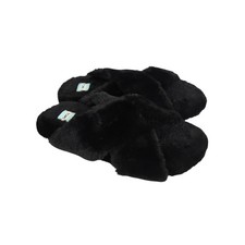Toms Black Faux Fur Criss Cross Slippers Women's Size 8