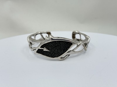 Alan K Sterling Silver Black Stingray Cuff Bracelet 32.3g