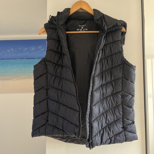 Ladies BLACK Hooded Gilet body warmer SizeM 12/14 ExcCond NEVER WORN NEW autumn