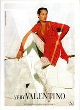 1994 • VALENTINO Print Ad • 1990s Fashion Lace stocking Heels Red Dress ADS.80