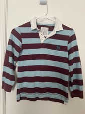 mini boden boys 7-8Y Stripe Polo Shirt 100 Cotton Blue Burgundy