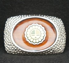 WC13144 FANTASTIC VINTAGE 1970s  WOOD  FLORAL  ARTWORK FASHION BELT BUCKLE