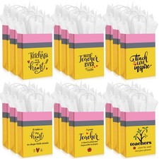 48 Sets Back to School Gift Bags, Pencil Teacher Appreciation Bags with Tissu...