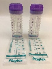Playtex Baby Bottles Light Purple Design Drop Ins 8oz Nipple Cap Bag Lot Of 2
