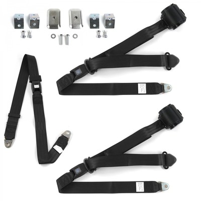 Early Cars 1935 - 1940 Standard 3pt Black Retractable Bench Seat Belt Kit w/ Bra
