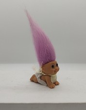 Vintage Russ Troll Doll Crawling Baby Troll With Light Purple Hair  Yellow Bib