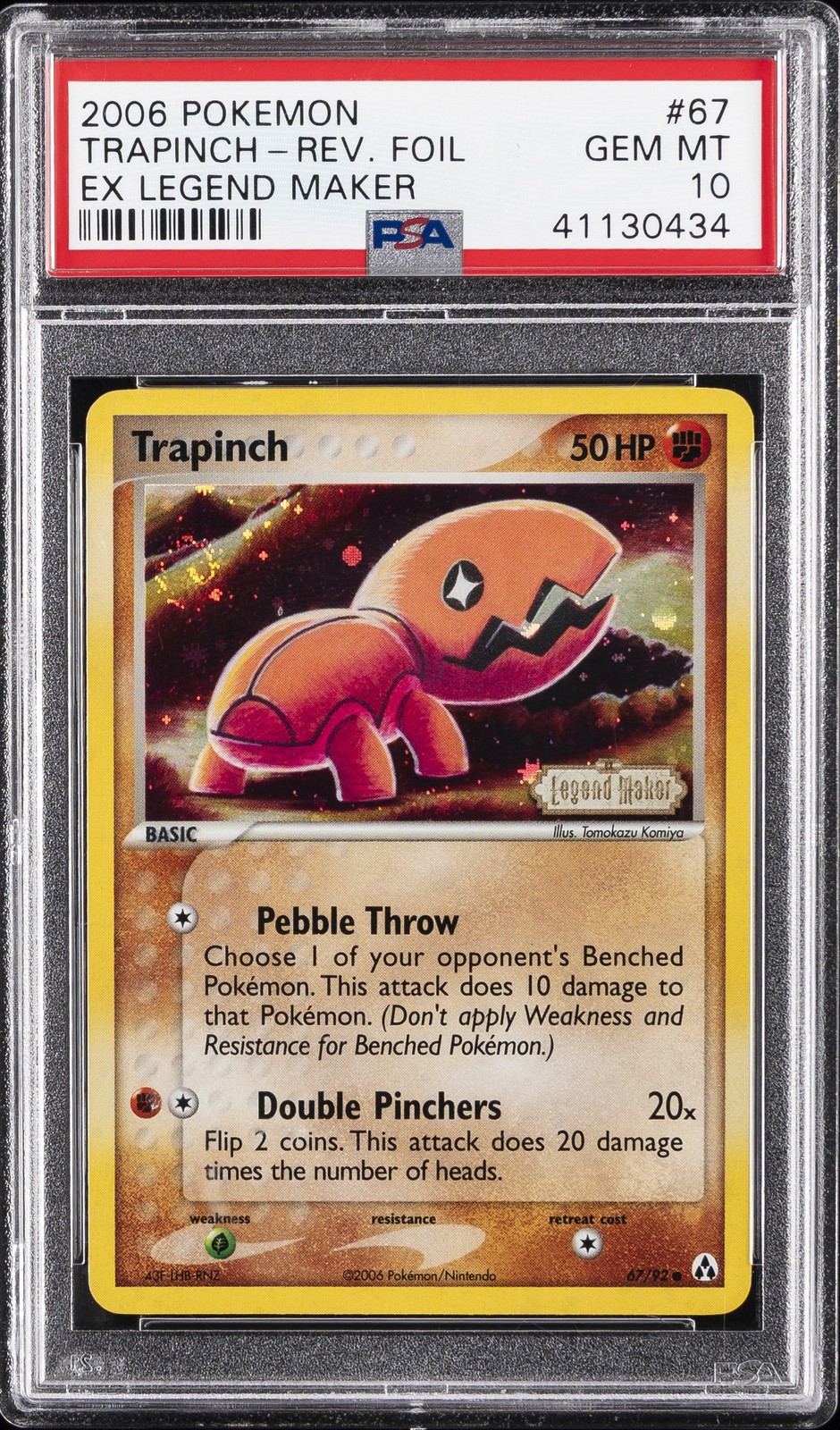 2006 POKEMON EX LEGEND MAKER #67 TRAPINCH-REVERSE FOIL PSA 10