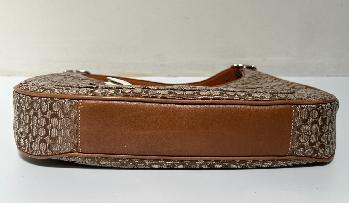 【美品】希少coach y2k signature handbag brown Vintage Y2K Coach Brown Hobo Signature Canvas Leather Shoulder