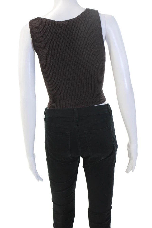 Camiseta sin mangas recortada ALC para mujer marrón cuello en V sin mangas lisa talla XS Foto 3 de 4