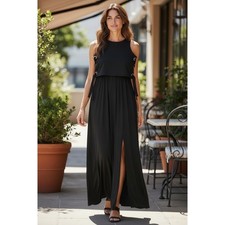 NWT Michael Kors Black Sleeveless Maxi Dress Lace Up Side Detail Size M $140