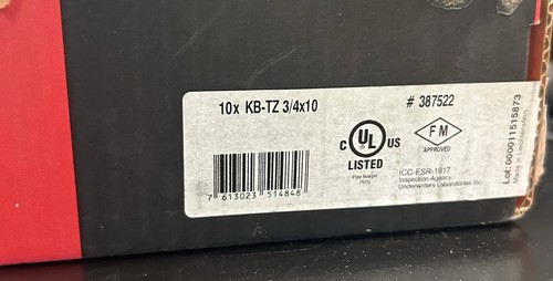 Hilti KB-TZ, 3/4” X 10” - Bulloni di ancoraggio a cuneo articolo #387522 scatola aperta di 8 rimanenti - Foto 2 di 8