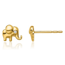 14K Solid Yellow Gold CZ Elephant Studs Earrings