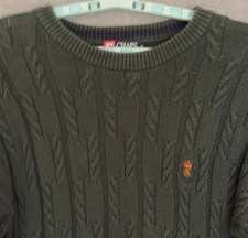 Chaps Ralph Lauren Vintage Green Cable Knit Sweater Medium 100 Cotton