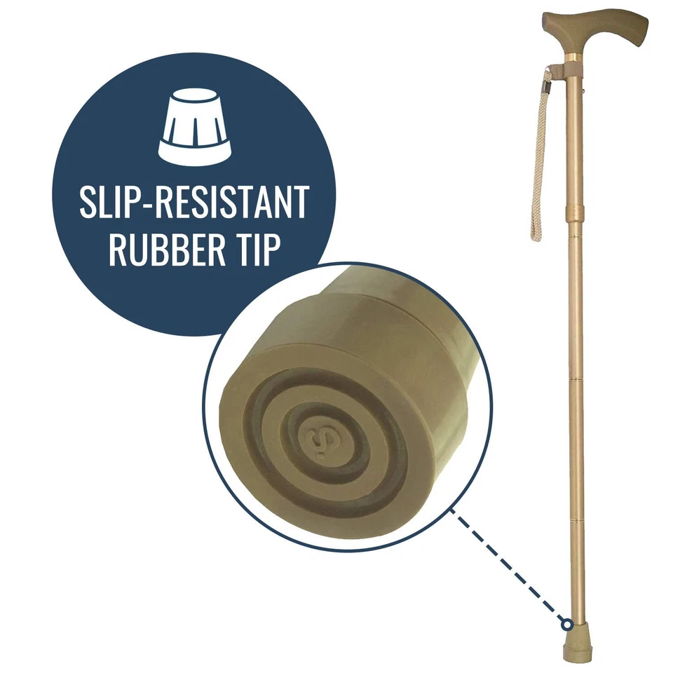 Bastón plegable para caminar, ajustable 32-37", dorado liso de lujo, elegible para FSA/HSA. Foto 2 de 4