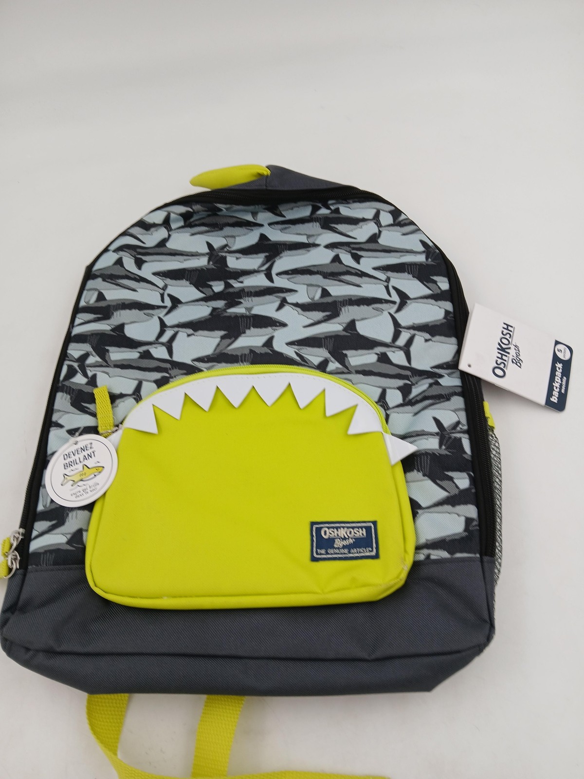 OshKosh B'gosh Backpack Kids Blue Shark Print 5 Pockets Skip