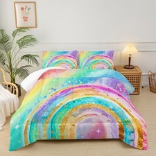Cute Rainbow Comforter Set for Girls  Pastel Tie Dye Rainbow Bedding Queen 25126