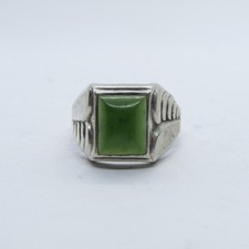 Vintage Hallmarked Sterling Silver 925 Green Jade Ring Size 10.75 K7972