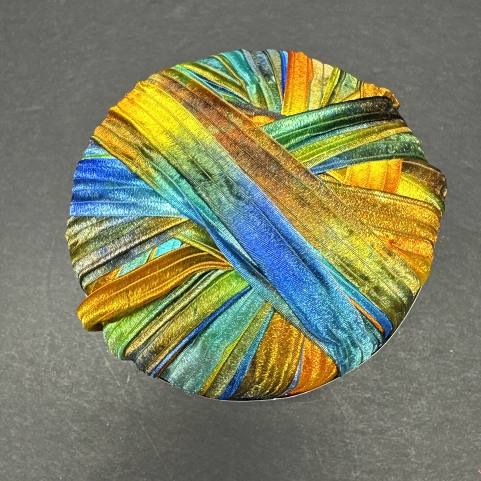 Lana Grossa  INDIA Ribbon Yarn, Blue Green Yellow Polyamide Made In Italy New - Image 2 of 4