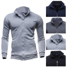 Regular Length Men's Sweatshirt Jacket with Stand Collar and Full Zipper
