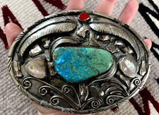THE BIGGEST vtg Southwestern WATERWEB TURQUOISE belt buckle Navajo 6 3/8" 216g