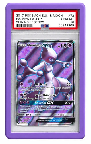 Pokémon Mewtwo GX Full Art Holo 72/73 Shining Legends PSA 10 With Purple Guard
