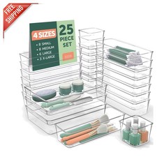 Ergonomic 25 PCS Clear Drawer Organizer Set - Perfect for Makeup, Jewelry  More