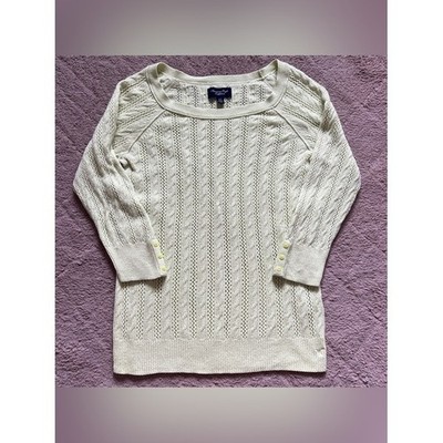 American Eagle 3/4 Sleeve Open Cable Knit Sweater Cottage Coastal Preppy Sz XL