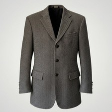 Jos A Bank Harris Tweed Sport Coat Men 42 Black Herringbone Scottish Wool Blazer