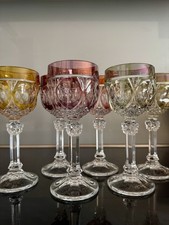 6 Vintage Colored Crystal Wine Glasses Cut Glass Goblets 19 cm