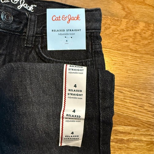 Cat & Jack Boys 4 Black Relaxed Straight Adjustable Waist Cotton Jeans Denim New - Picture 5 of 6