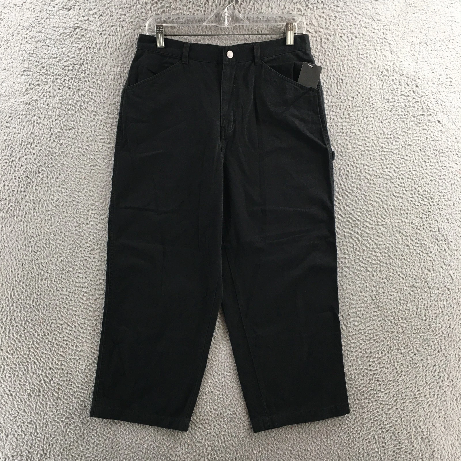 Relativity Capri Carpenter Pants Women 10 Black Cotton Flat Front Zip Fly NEW