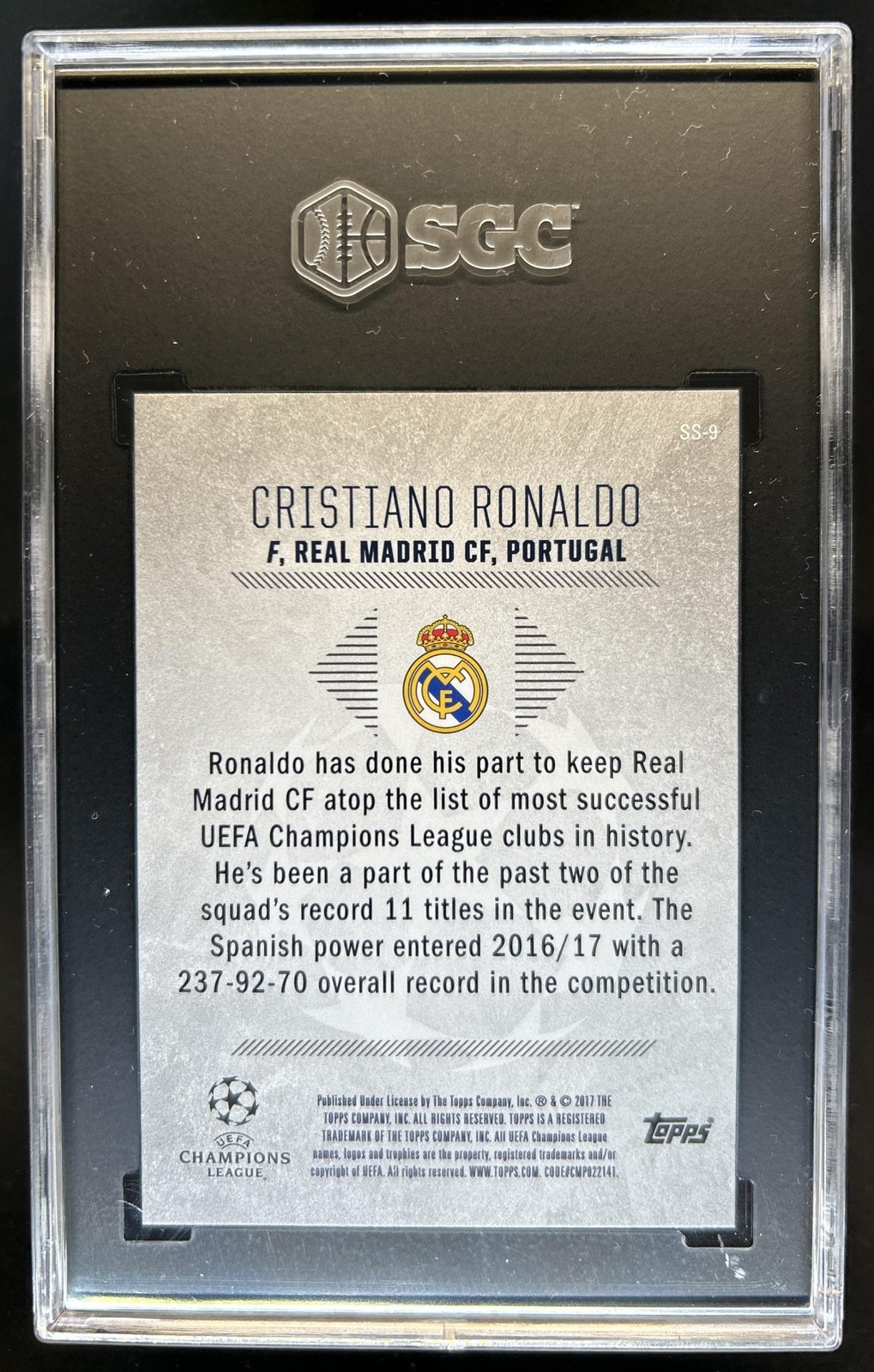 2017 Topps UEFA Showcase Cristiano Ronaldo Steadied Success #SS-9 SGC 9.5 view 2