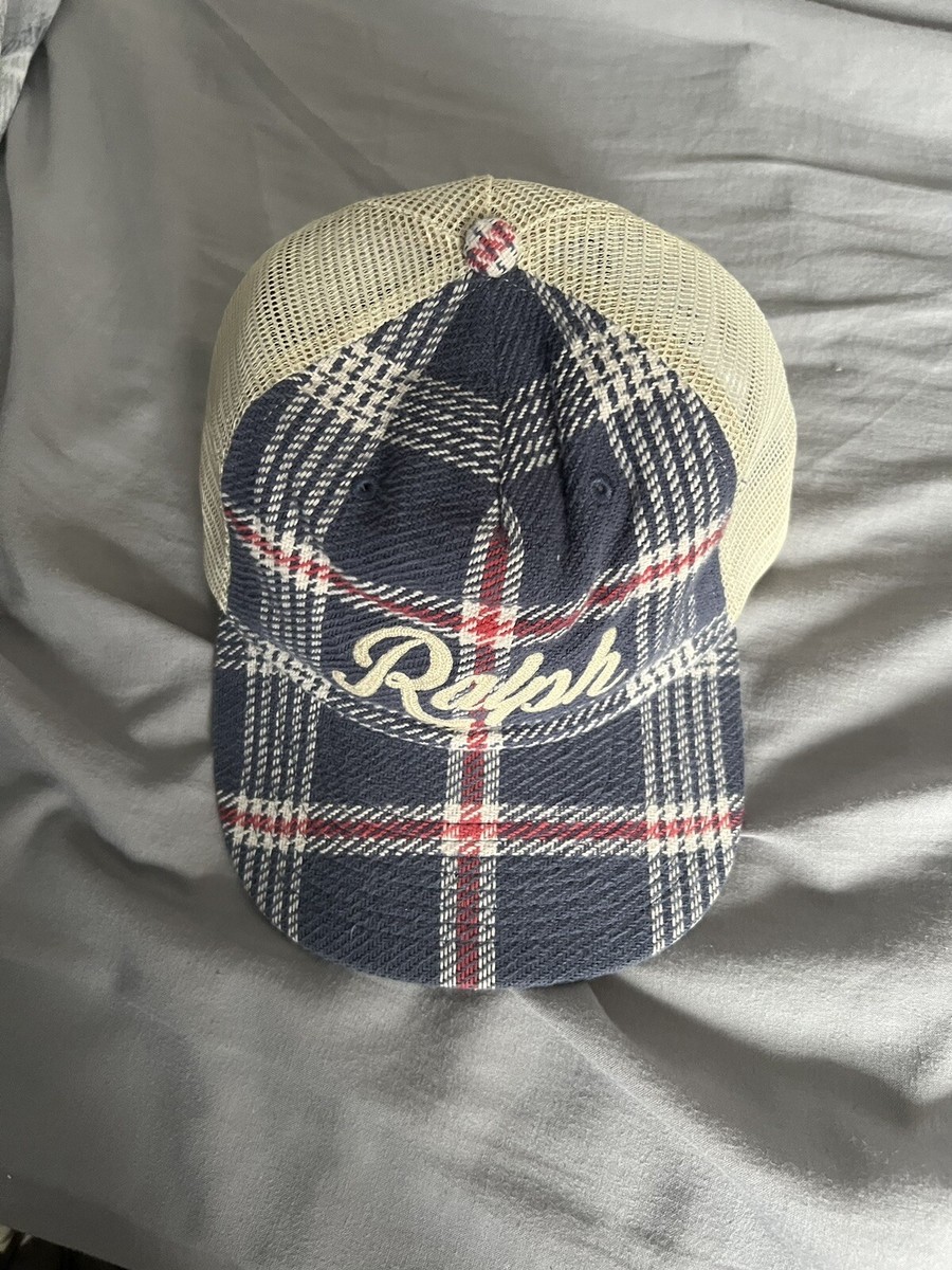 Polo Ralph Lauren Embroidered Plaid Trucker Cap Hat Navy Off  display picture 2