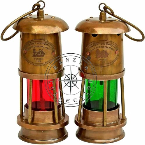 Set of 2 PCs 6" Brass Nautical Antique Finish Miner Boat Light Oil lamp Lantern - Picture 1 of 3