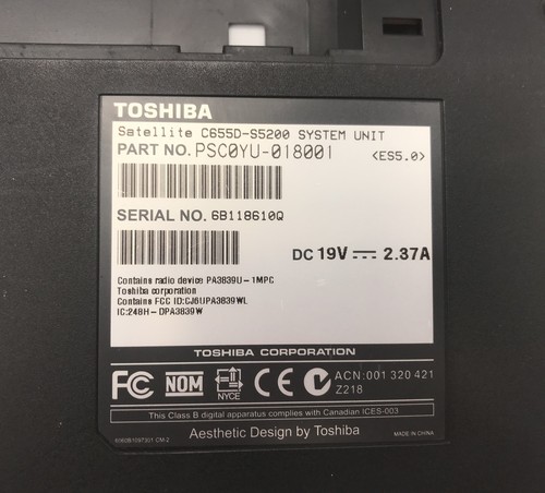 Funda Base Inferior Original Toshiba Satellite C655D-S5200 para Laptop - Negra, Envío Gratis - Imagen 2 de 7