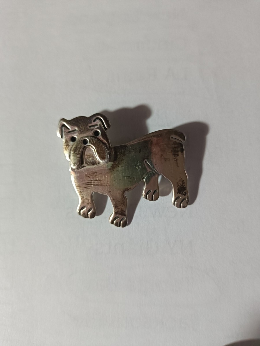  Signed (AJH, MEX) Anne Jane Harvey English Bulldog Sterling Silver Vtg Brooch  View 2