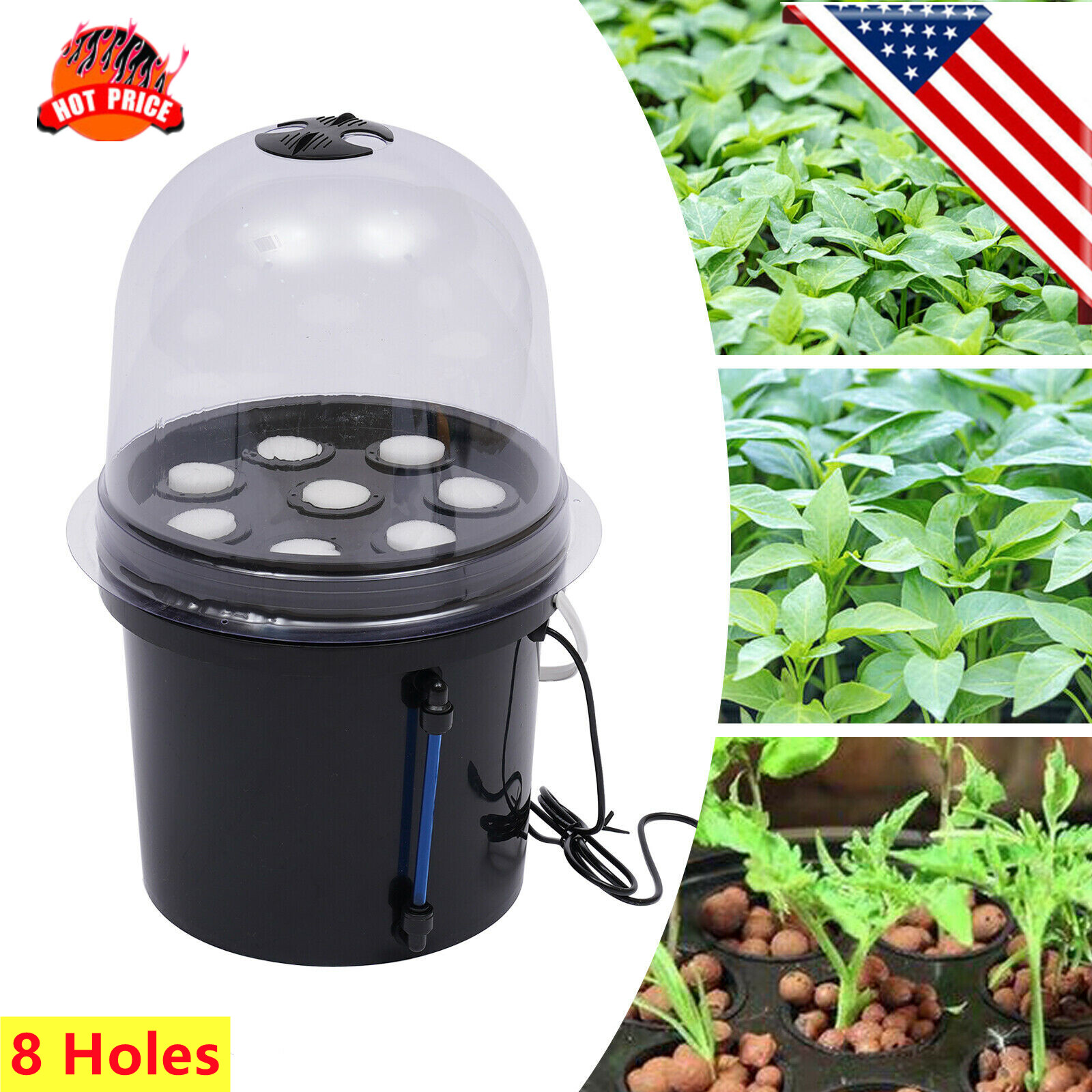 Hydroponics Seedling & Cloning System Aeroponic Propagation Kit 8 Plant Sites