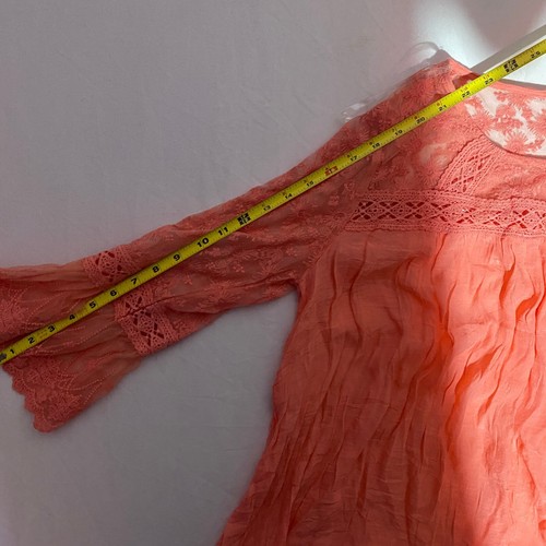 Umgee USA Women’s Top Size XL Peach Ruffle Button Up Elbow Sleeve Shirt - Picture 9 of 9