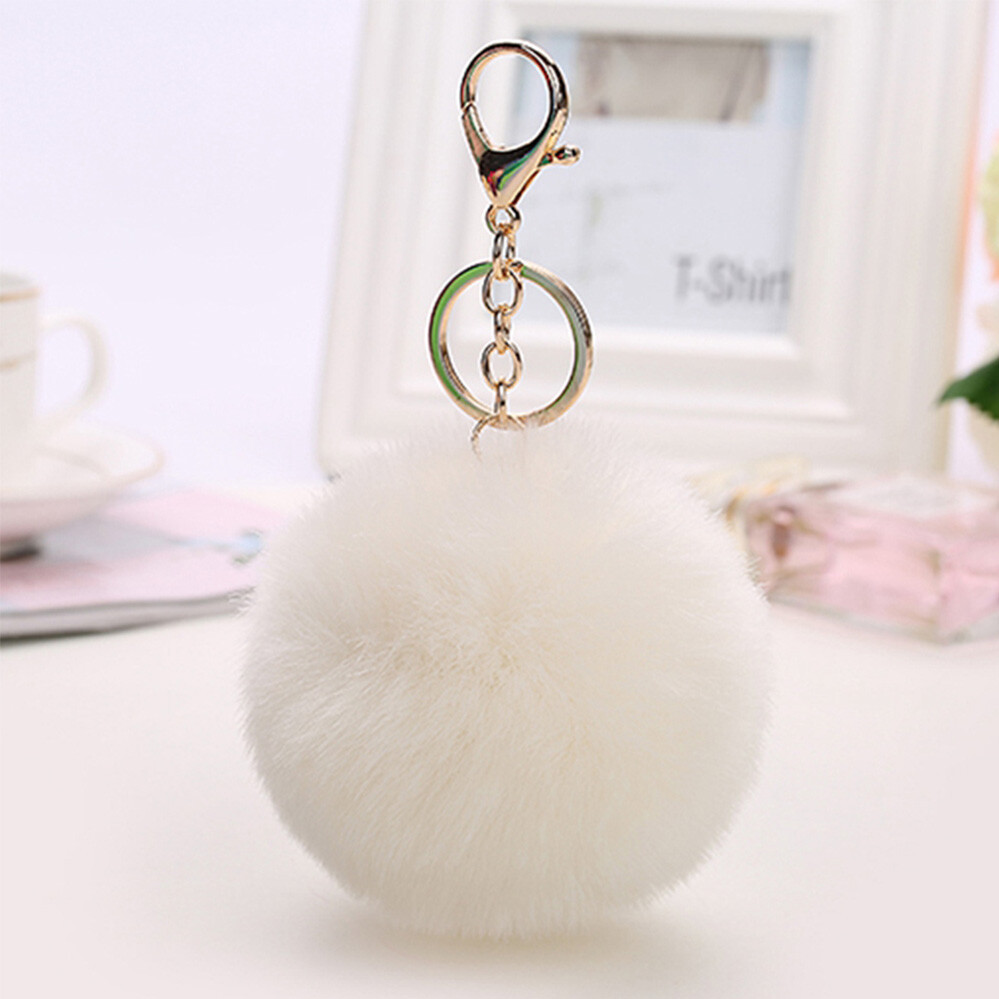 Women Faux Fur Ball Keyring With Tassle Soft Fluffy Pompom Bag