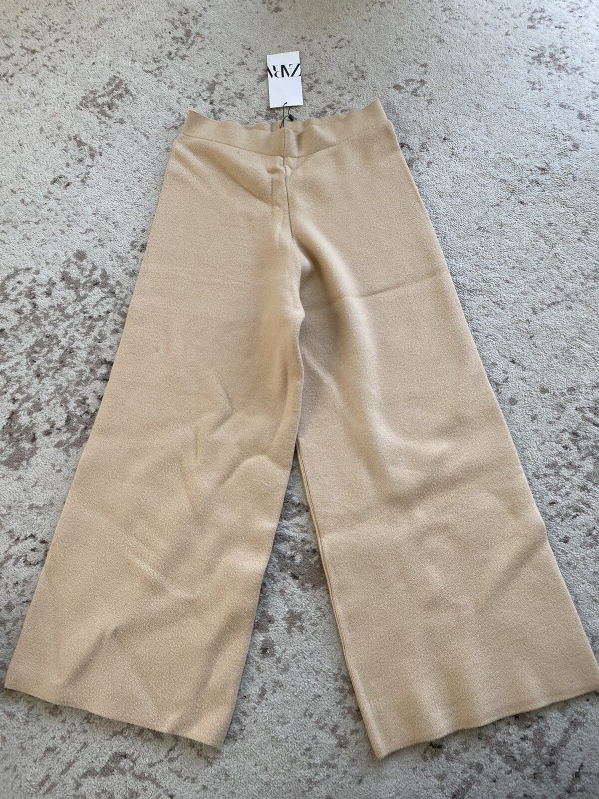 New zara womens wide leg knit pants taupe beige small | eBay