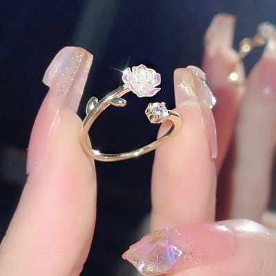 Fashion Crystal Rose Flower Knuckle Ring Open Zircon Women Adjustable Jewelry