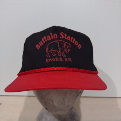 Cobra Cap Buffalo Station Ipswitch SD Black Red Farm Hat Braid Dbl Snapback Vtg