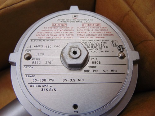 UNITED ELECTRIC J120 Model 9852-376 50-500PSI - Picture 2 of 3